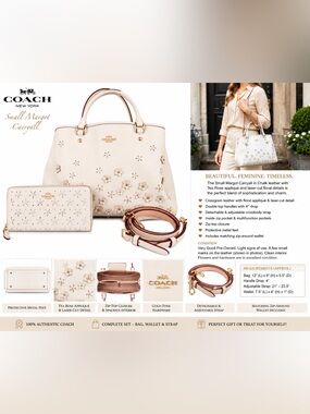 Coach Small Margot Carryall & Matching Wallet Set – Chalk Tea Rose Floral